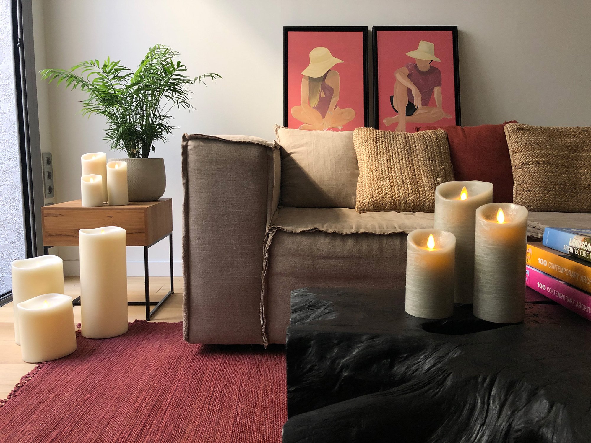 Living room with selection of Flameless flameless candles